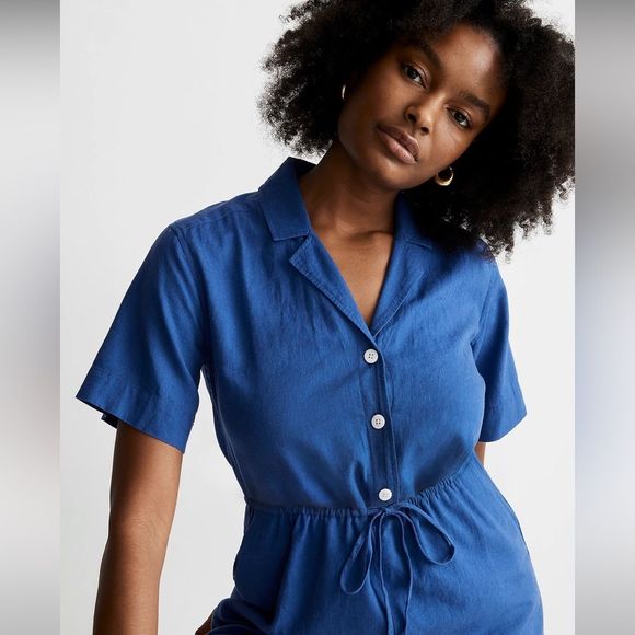 Madewell NWT Button Front Linen Romper Size XL in Bluestone - Picture 4 of 8